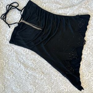 Y2K Glam Gildani USA Black Asymmetrical Beaded Fairy Halter Top
